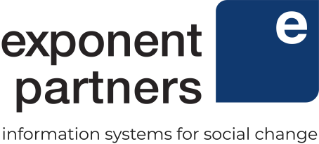 exponent partners information systems for social change logo (blue box with e in topright)