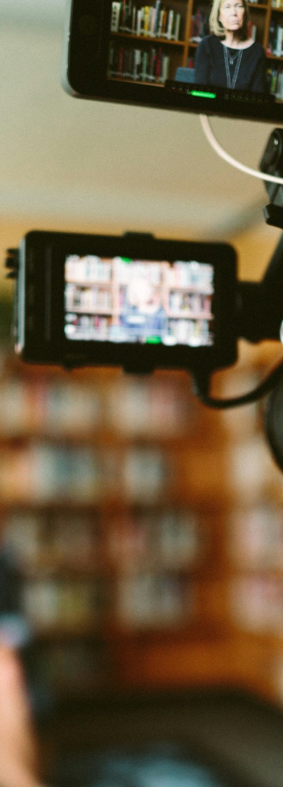 A camera set up to film a video interview 