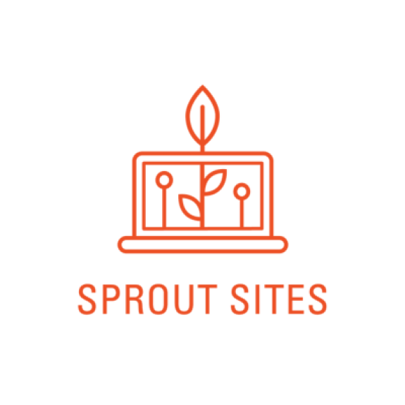 Sprout sites logo, a computer screen with a leaf growing out of the top