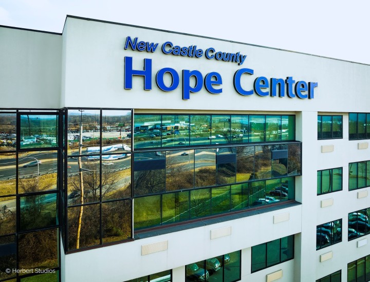 Outside of building with the words Hope Center 